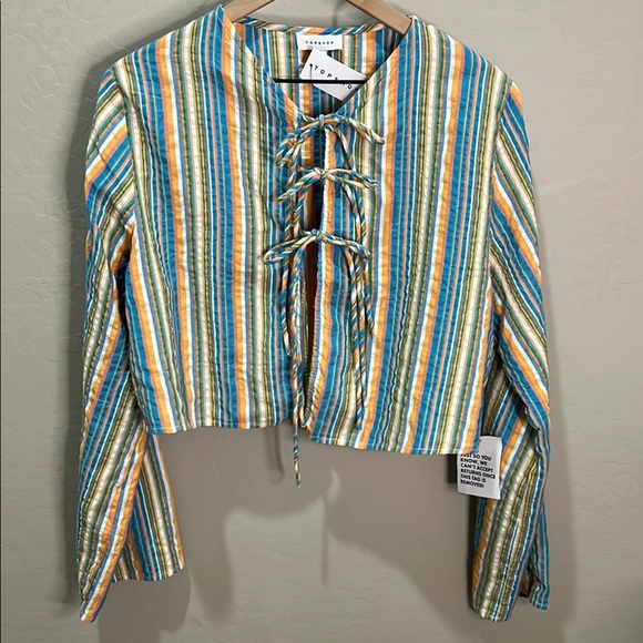 Topshop Tops - Topshop Blouse Top Seersucker Tie Front Beach Striped Multicolor Shirt Asos